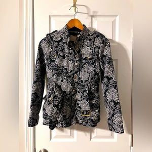 BANANA REPUBLIC Navy and White Printed Field Coat, size petite small